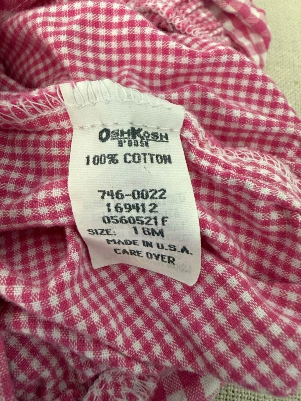 18mos vintage OshKosh Baby B'gosh VESTBAK gingham PINK romper overalls COTTON